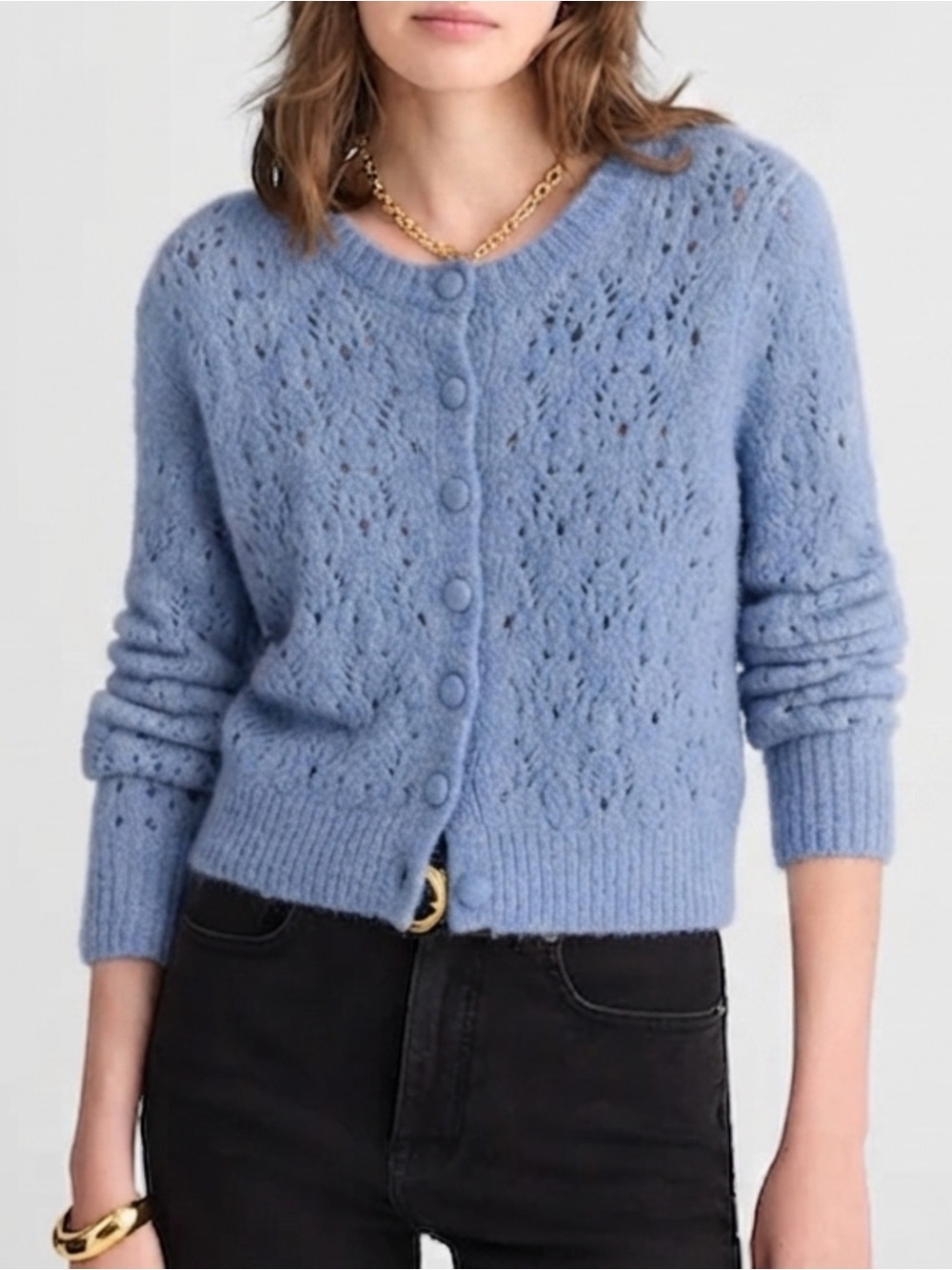 Madewell Pointelle-Stitch Cardigan Sweater Hydrangea Blue EUC Womens Size XL